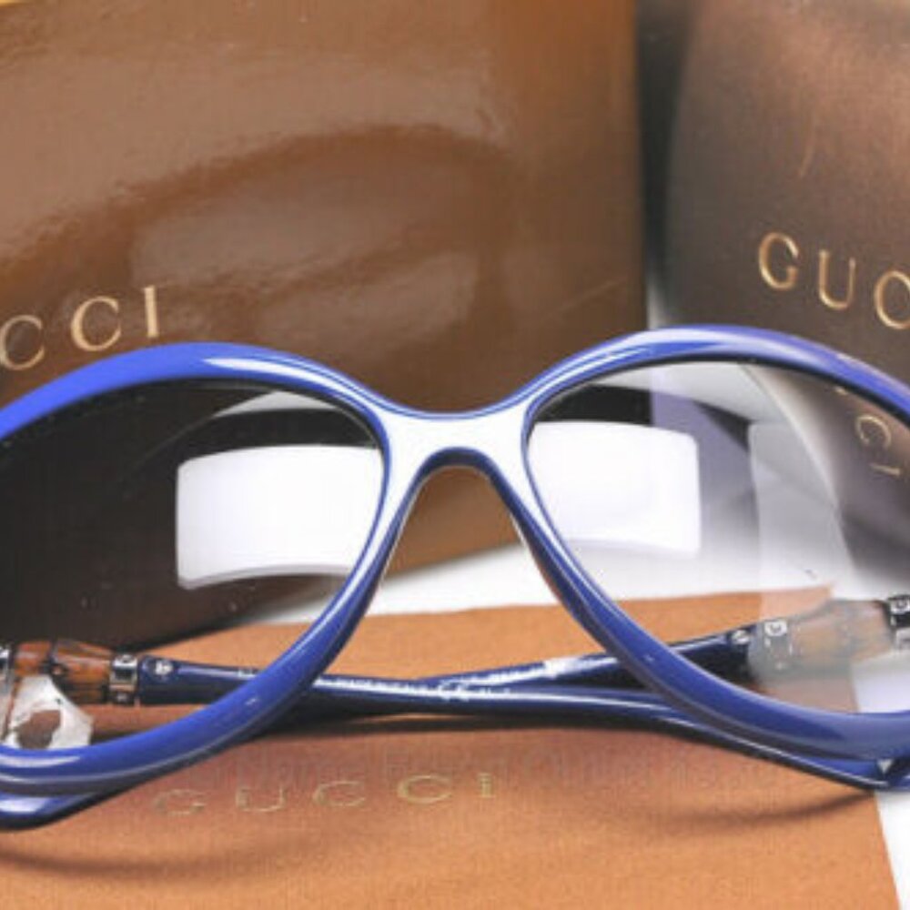 $410 GUCCI Signature Bamboo Arm Gradient Blue Sunglasses